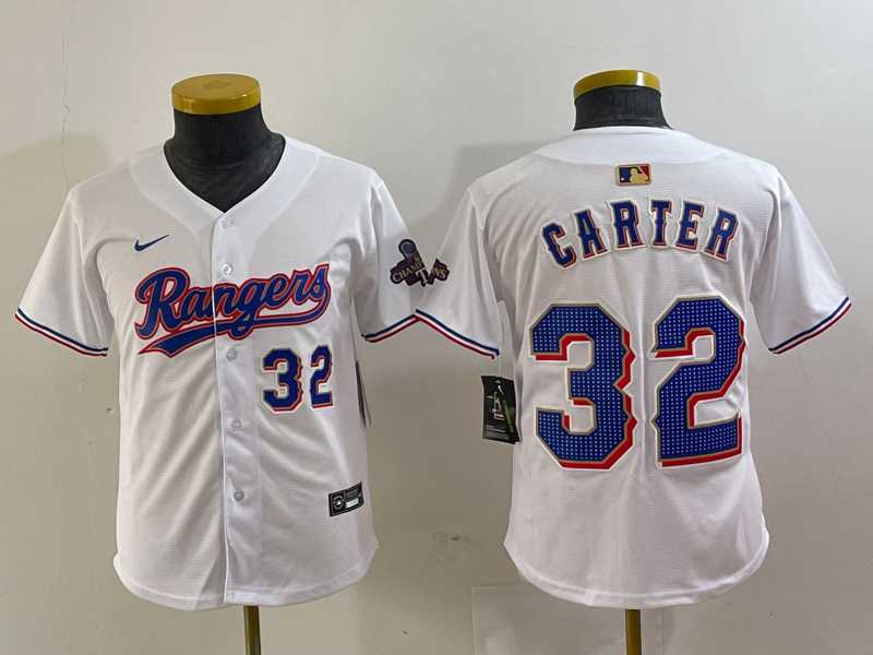 Youth Texas Rangers #32 Evan Carter Number White 2024 Gold Collection Limited Cool Base Jerseys->mlb youth jerseys->MLB Jersey